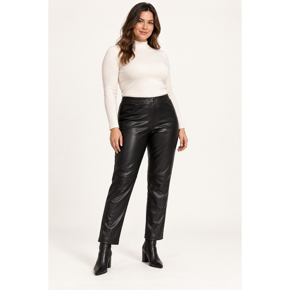 Joseph Ribkoff Faux Leather Straight Leg Pants Womens 12 Black Pull On Stretch